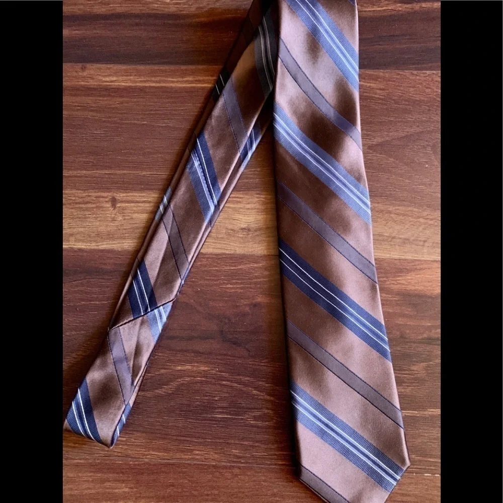 CALVIN KLEIN Brown Silk Stripes Necktie